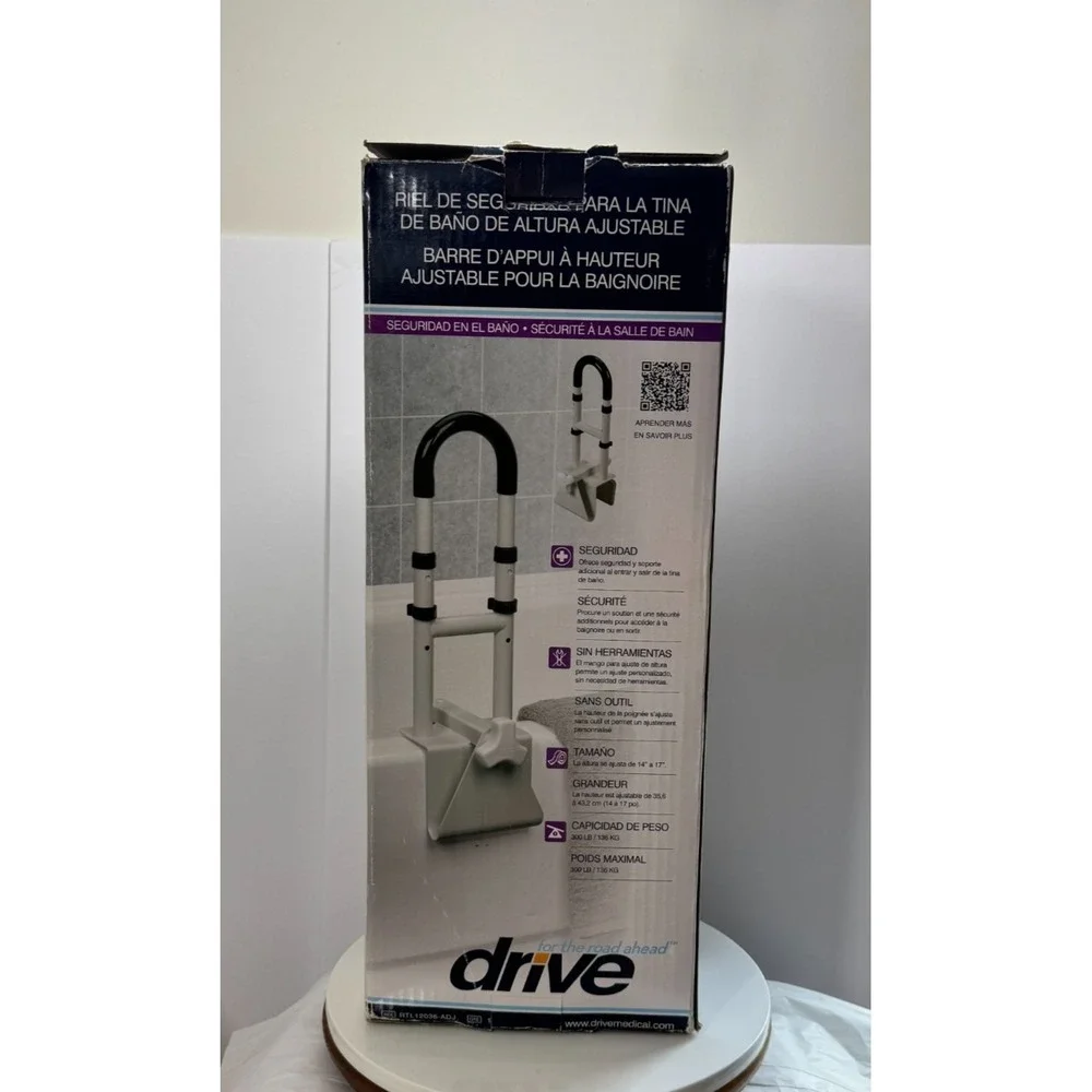 Drive Medical 12036 Stainless Steel Adjustable Clamp-on Tube Rail - White